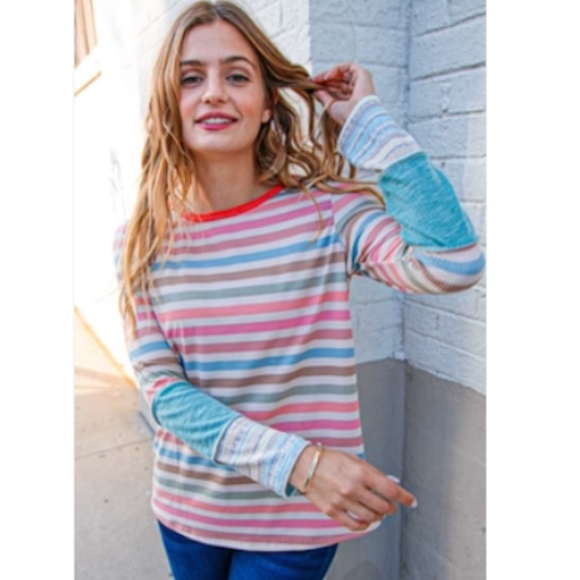 sugarfox Tops - Sugarfox Small Colorful Striped Fitted Top